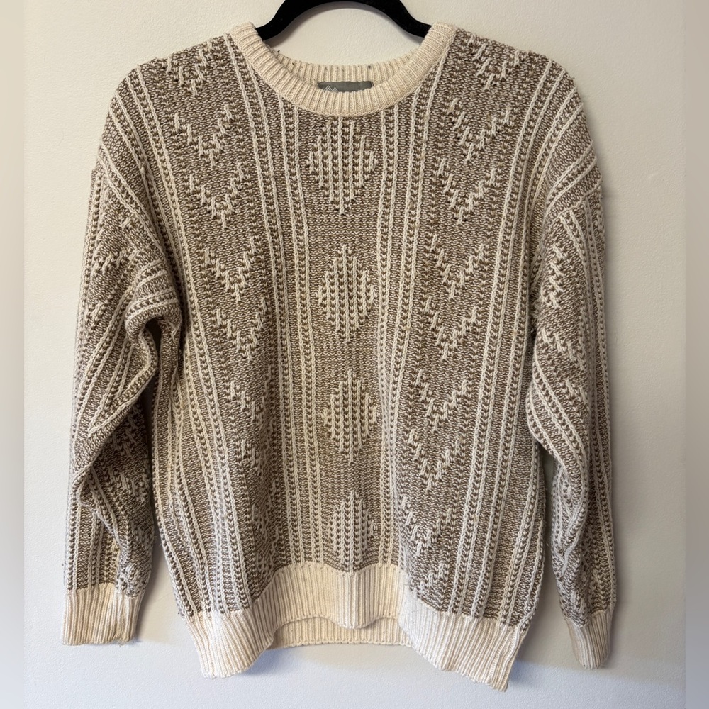 Vintage Wool Knitted Sweater - Cream and Brown